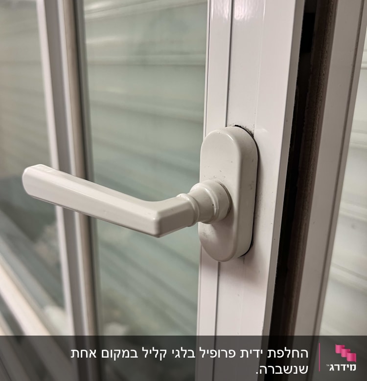 ידית חלון אלומיניום לבנה על מסגרת זכוכית